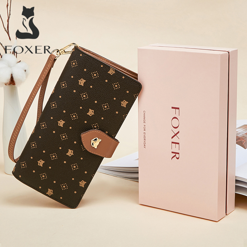 Monogram Keychain Leather - FOXER 女性用長財布 カード&パスポートホルダー スタイリッシュなクラッチ レディース モノグラム