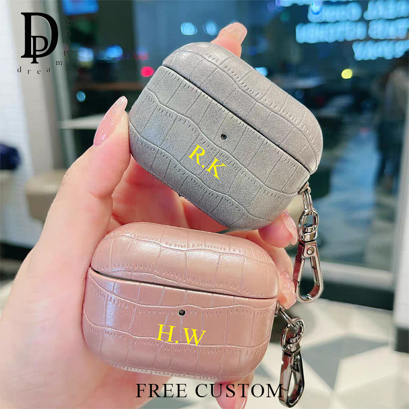 Monogram Keychain Leather - パーソナライズされた名前のクロコダイルレザーケース,キーホルダー付きイヤホン用のパーソナライズされたケース,イニシャルが刻印された保護財布,豪華