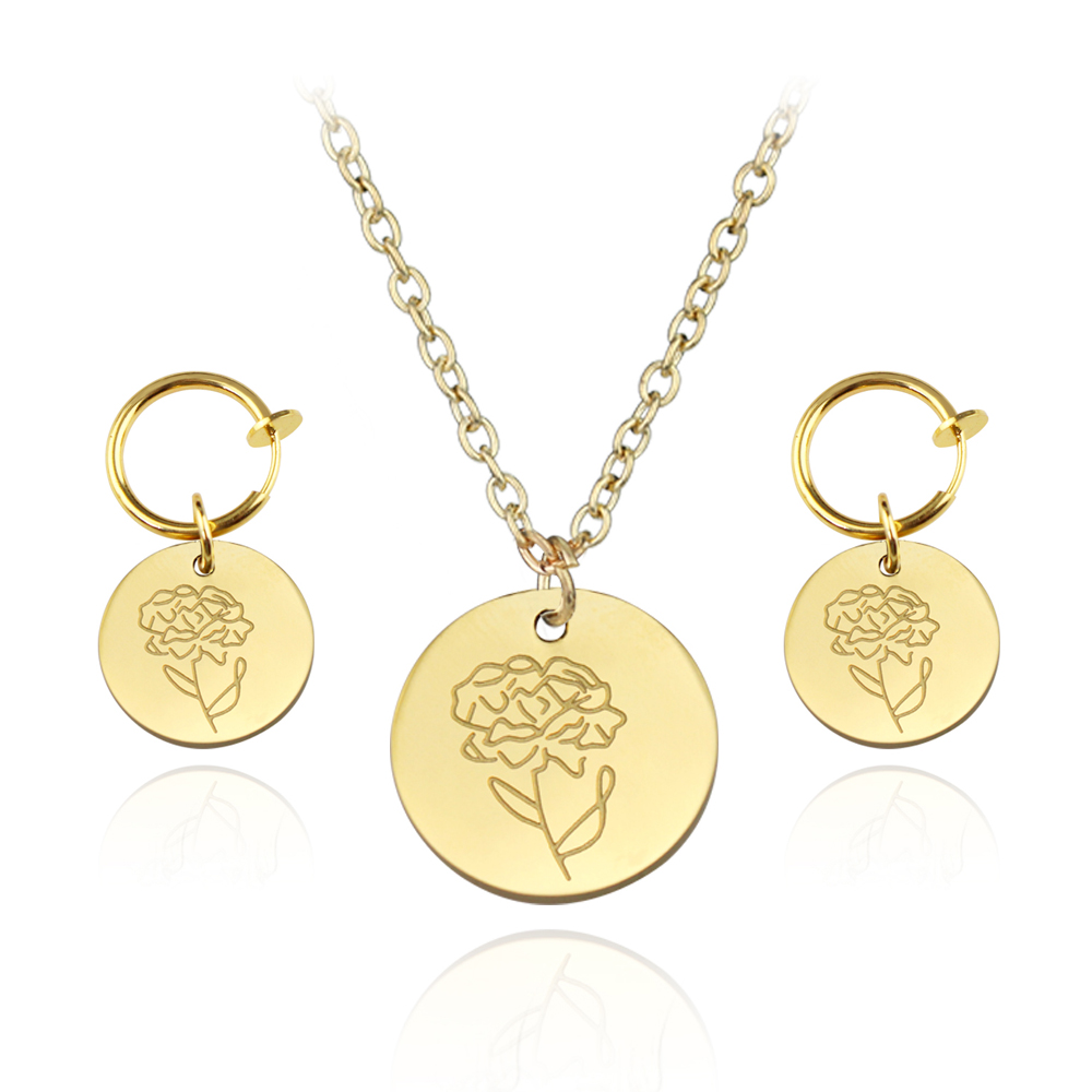 Birth Flower Necklace - 新着ステンレス鋼誕生月の花チョーカーネックレスイヤリング女性ガールカラフルなジュエリーパーソナライズされたギフト