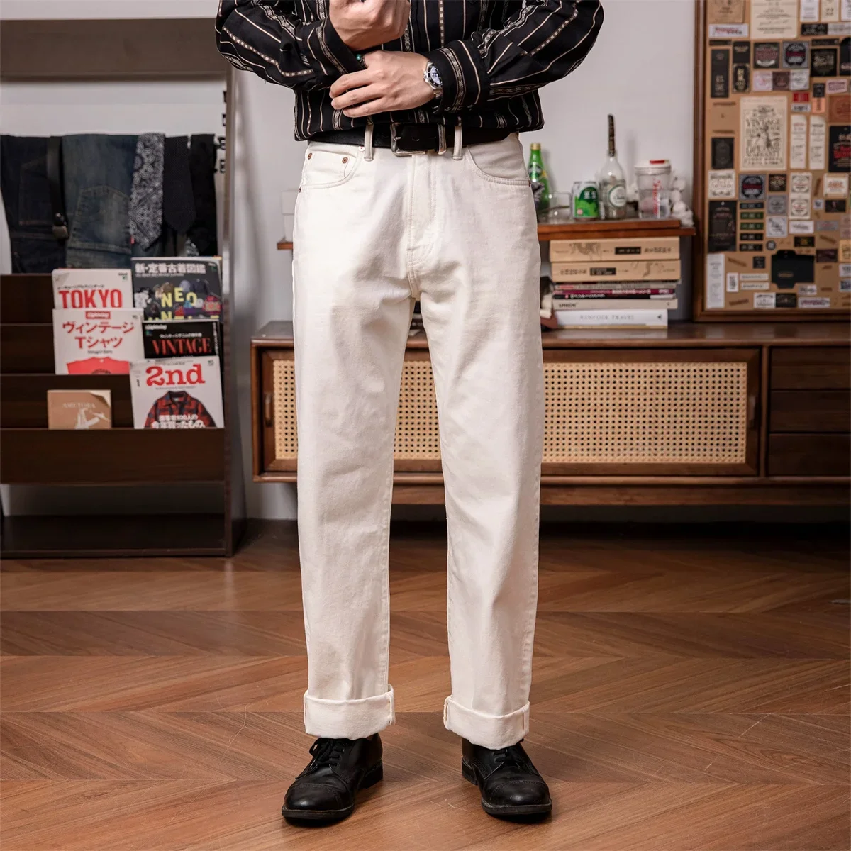 Levis Jeans 501 - レッドトルネードメンズデニムパンツ、ホワイトリラックスジーンズ、ストレートパンツ、頑丈なスタイル、14オンス、55501