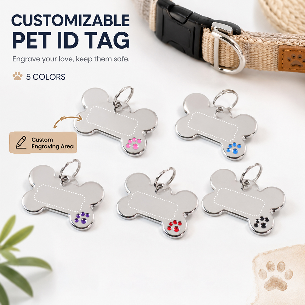 カスタムテキストドッグタグ 骨型 名入れペットIDタグ 爪型 - Pet Portrait Custom のレビューと価格