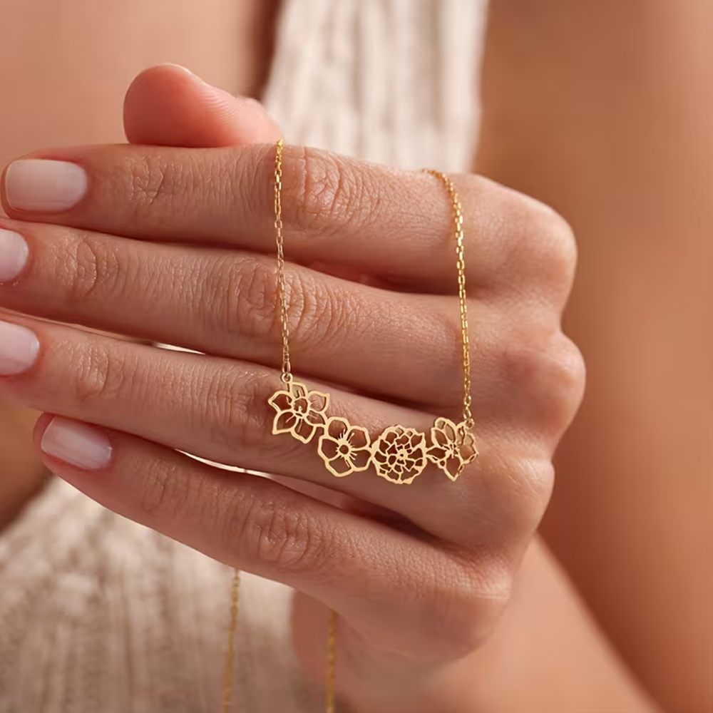 カスタムバースフラワーネックレス ステンレス製 パーソナライ - Birth Flower Necklace のレビューと価格