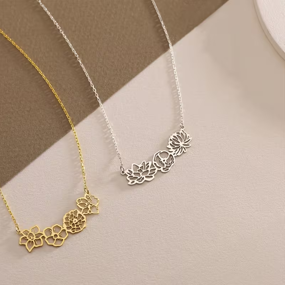 カスタムバースフラワーネックレス ステンレス製 パーソナライ - Birth Flower Necklace のレビューと価格