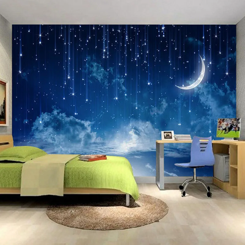 壁画壁紙カスタム青い夜空子供の寝室の背景の壁の写真 3D ス - Custom Night Sky のレビューと価格