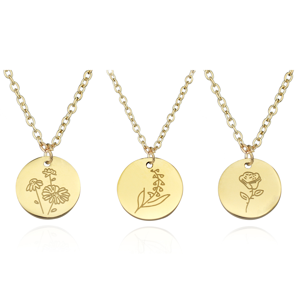 新着ステンレス鋼誕生月の花チョーカーネックレスイヤリング女性 - Birth Flower Necklace のレビューと価格