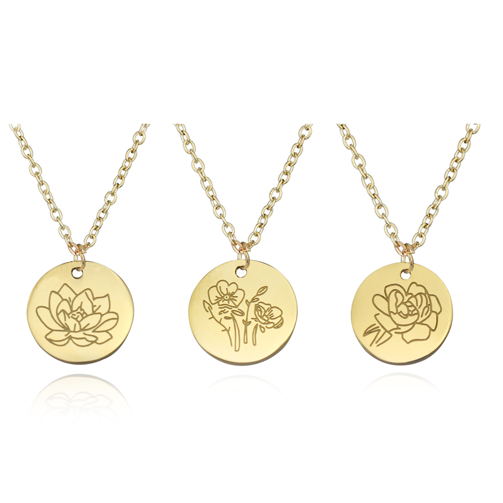 新着ステンレス鋼誕生月の花チョーカーネックレスイヤリング女性 - Birth Flower Necklace のレビューと価格